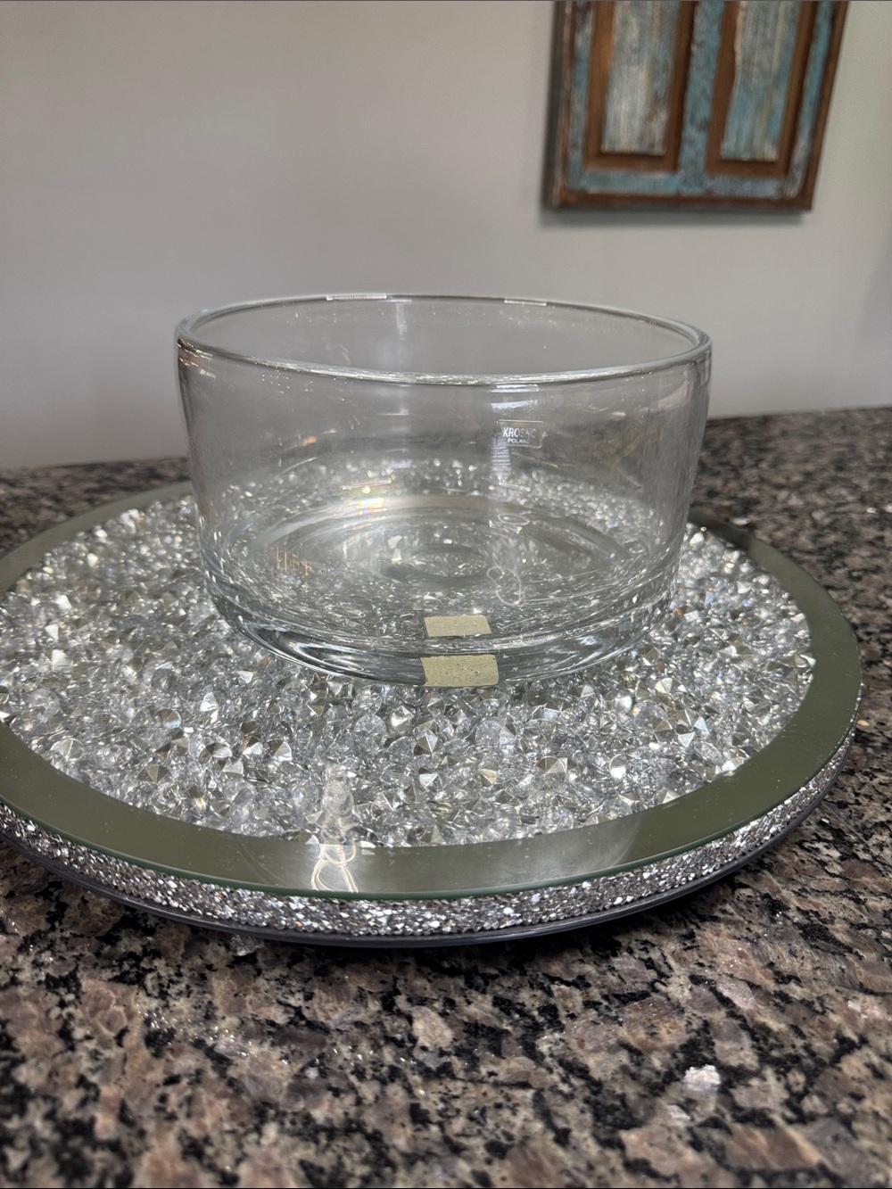 Crate&Barrel Addison Clear Crystal Glass Bowl with Faceted Base EUC